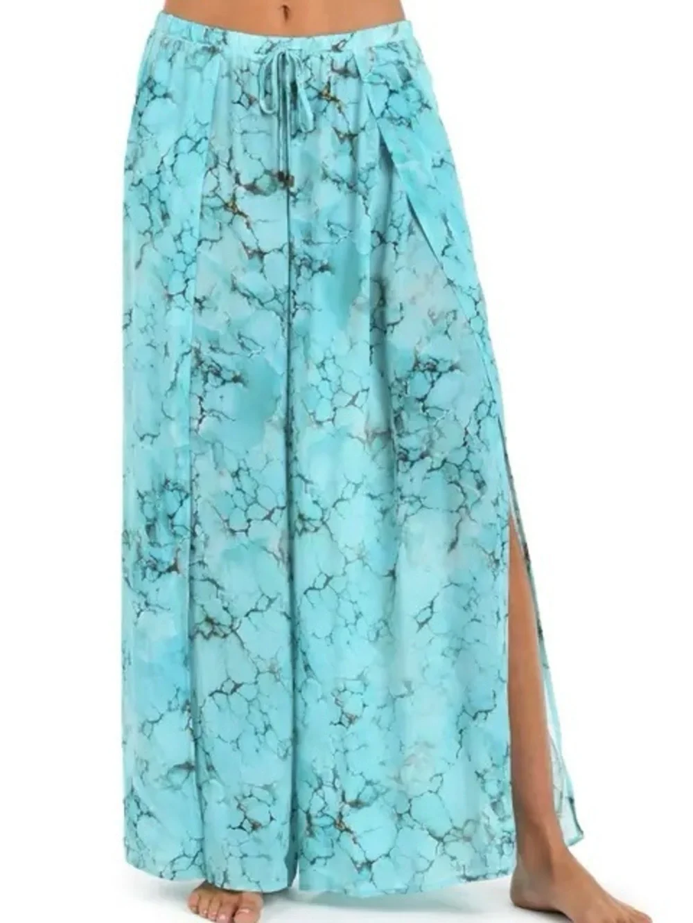 L’agence Size XL Turquoise Print Geraldine Swim Coverup Overlap Pants